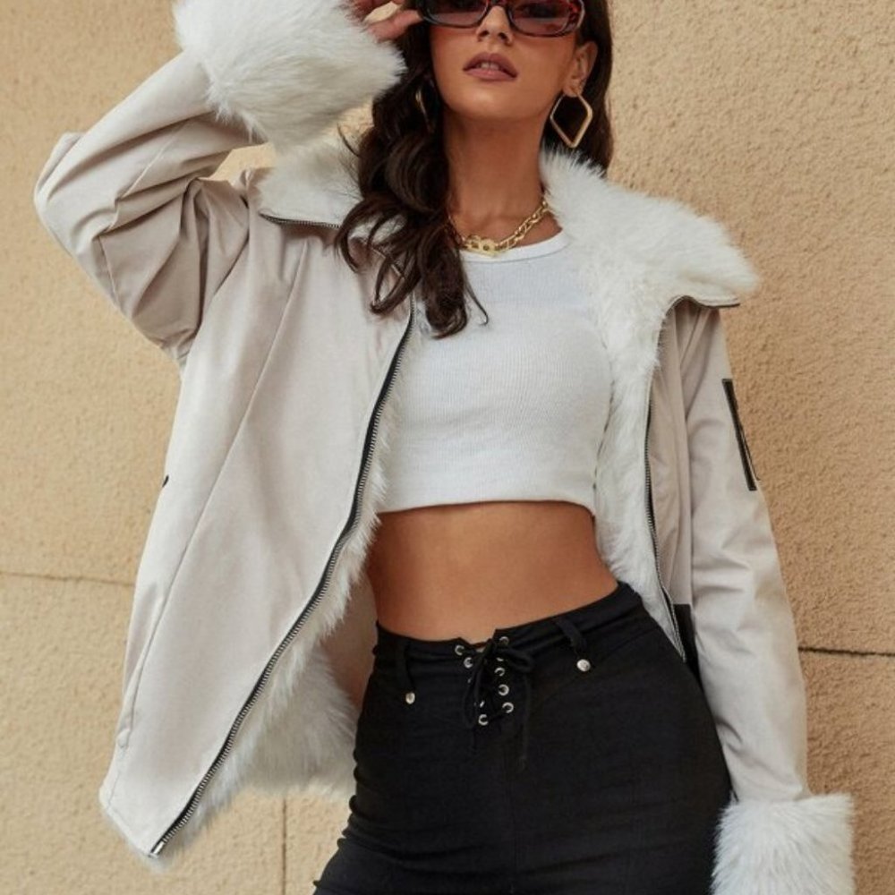 Lined with Soft Faux fur coat with - Picture 8 of 8